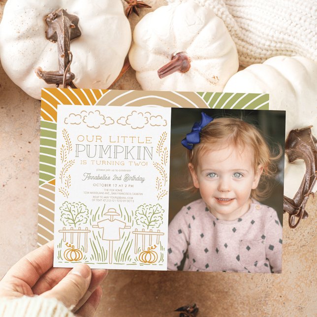 Pumpkin Harvest Scarecrow Photo Birthday Invitation (Creator Uploaded)