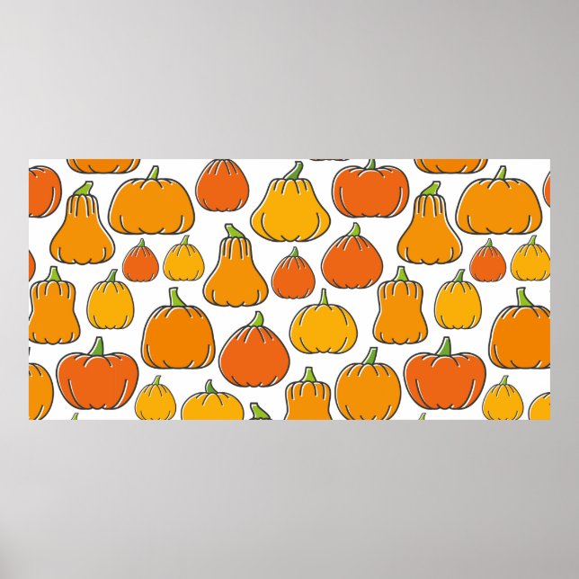 Pumpkin harvest seamless pattern. Season ripe oran Poster (Front)
