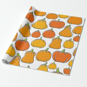 Pumpkin harvest seamless pattern. Season ripe oran Wrapping Paper