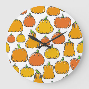 Pumpkin harvest, seasonal vegetable pattern. large clock