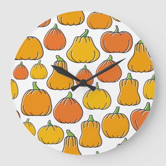 Pumpkin harvest, seasonal vegetable pattern. large clock (Front)