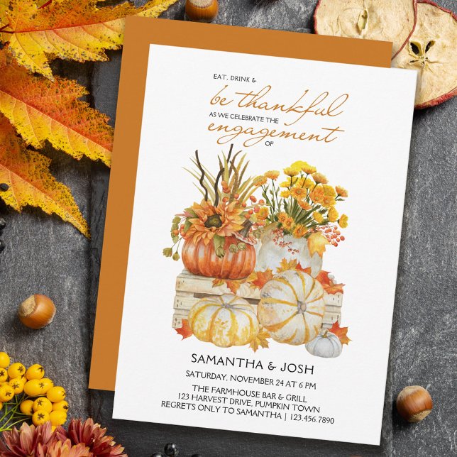 Pumpkin Harvest Thanksgiving Engagement Party Invitation (Creator Uploaded)
