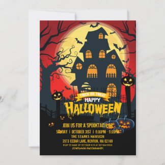 Pumpkin Haunted House Spooktacular Halloween Party Invitation