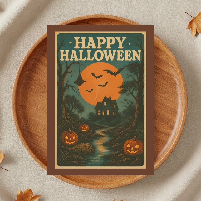 Pumpkin Haunted House Vintage Halloween Card (Creator Uploaded)