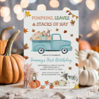 Pumpkin, Hay, Leaves, Fall Boy Birthday Blue Truck