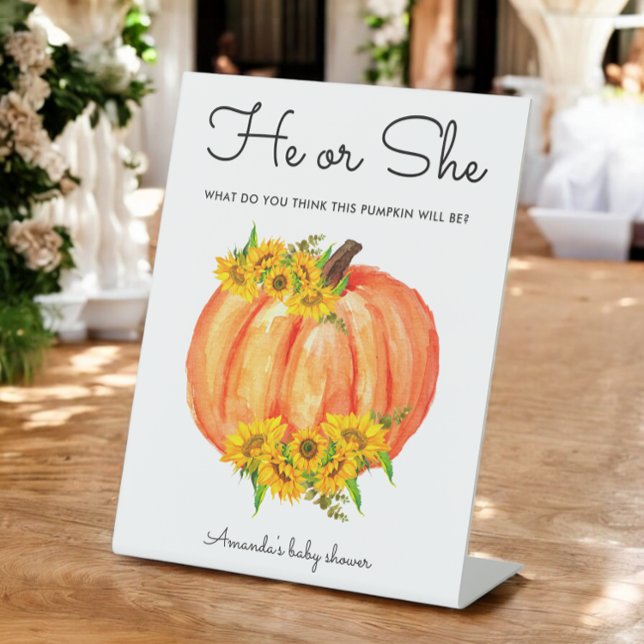 Pumpkin He or She Gender Reveal  Pedestal Sign (Creator Uploaded)