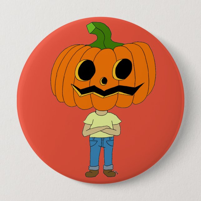 pumpkin head chibi boy  10 cm round badge (Front)