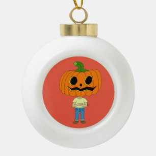 pumpkin head chibi boy ceramic ball christmas ornament