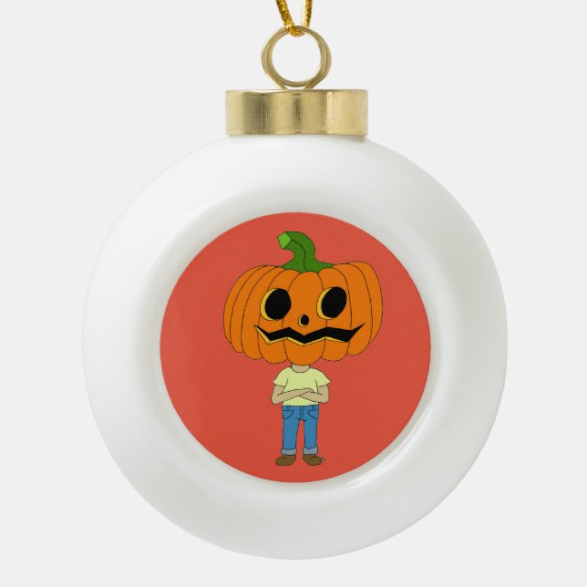 pumpkin head chibi boy     ceramic ball christmas ornament (Front)