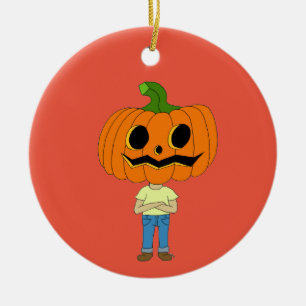 pumpkin head chibi boy ceramic ornament