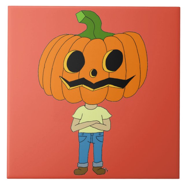 pumpkin head chibi boy     ceramic tile (Front)
