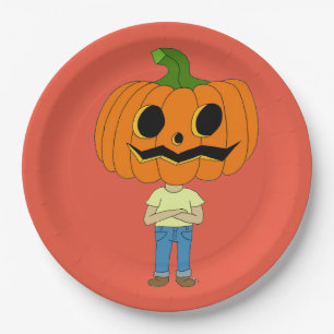 pumpkin head chibi boy paper plate