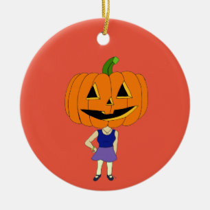 pumpkin head chibi girl ceramic ornament