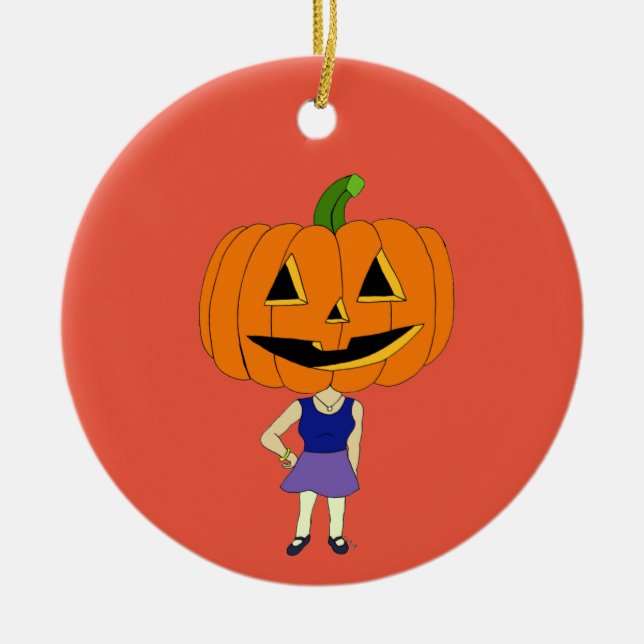 pumpkin head chibi girl       ceramic ornament (Front)