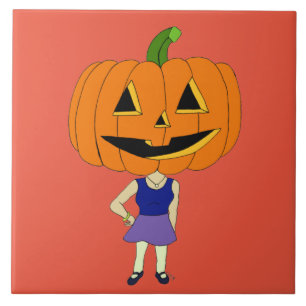 pumpkin head chibi girl    ceramic tile