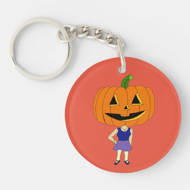 pumpkin head chibi girl   keychain (Front)