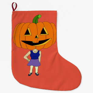 pumpkin head chibi girl  large christmas stocking