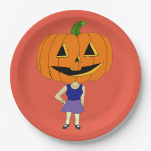 pumpkin head chibi girl paper plate