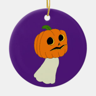 Pumpkin head ghost ceramic ornament