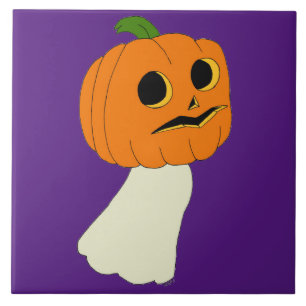 Pumpkin head ghost ceramic tile