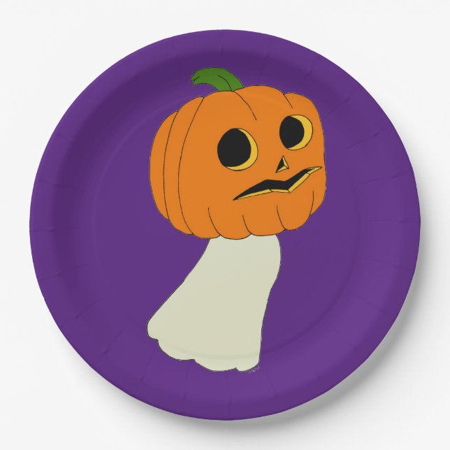 Pumpkin head ghost    paper plate (Front)