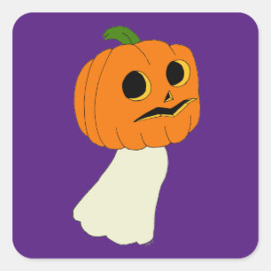 Pumpkin head ghost square sticker
