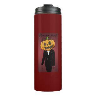 pumpkin head in black suit thermal tumbler