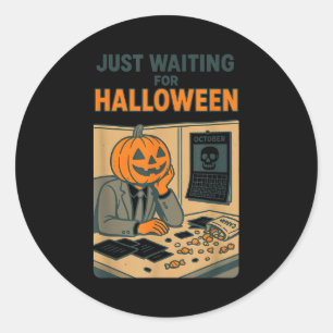 Pumpkin head office worker waiting for halloween classic round sticker
