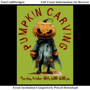 Pumpkin Head Scarecrow Spooky Carving Party Bu C6 Invitation