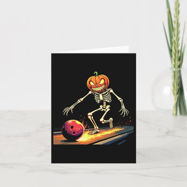 Pumpkin Head Skeleton Bowling Halloween Spooky Spo Card (Front)