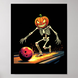 Pumpkin Head Skeleton Bowling Halloween Spooky Spo Poster