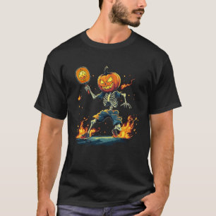 Pumpkin Head Skeleton Pickleball Halloween Spooky T-Shirt