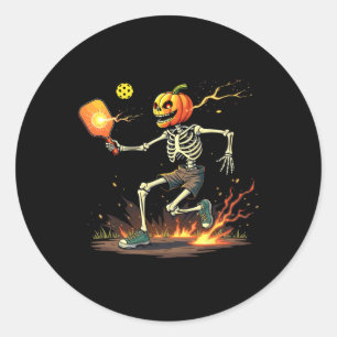 Pumpkin Head Skeleton Picklebyll Halloween Spooky Classic Round Sticker