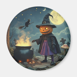 Pumpkin head witch magnet