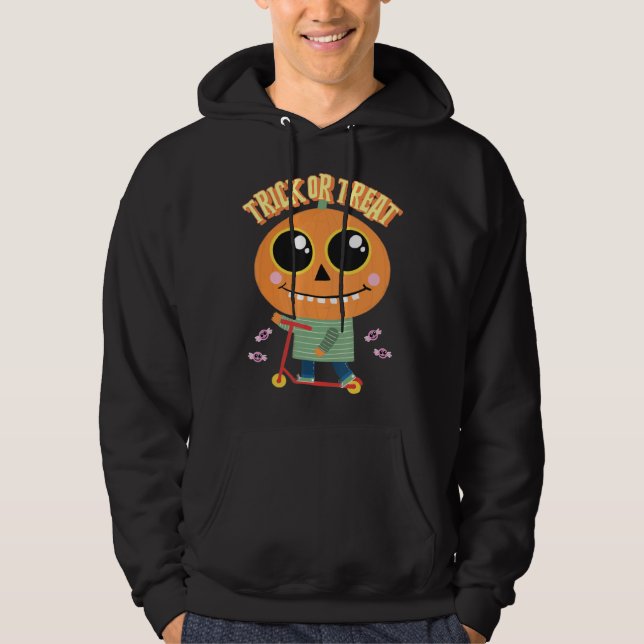 Pumpkin Head With Scooter Halloween Kids & Childre Hoodie (Front)