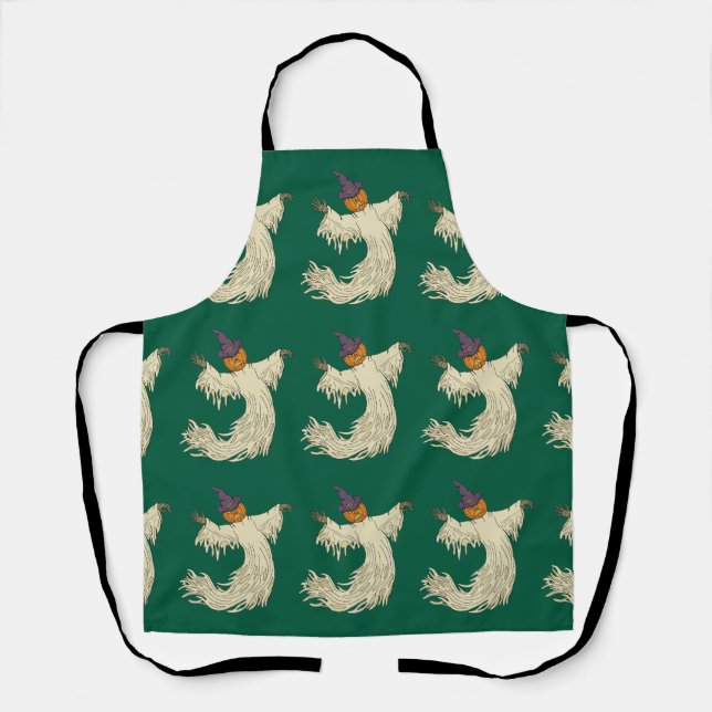 Pumpkin-Headed Ghost Halloween Art Apron (Front)