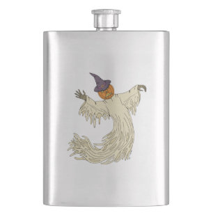 Pumpkin-Headed Ghost Halloween Art Hip Flask