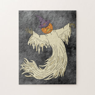 Pumpkin-Headed Ghost Halloween Art Jigsaw Puzzle
