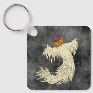 Pumpkin-Headed Ghost Halloween Art Key Ring