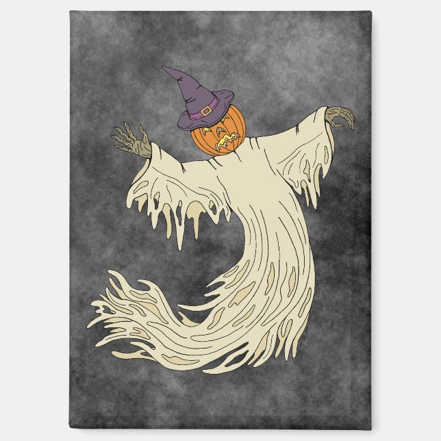 Pumpkin-Headed Ghost Halloween Art Magnet (Front)