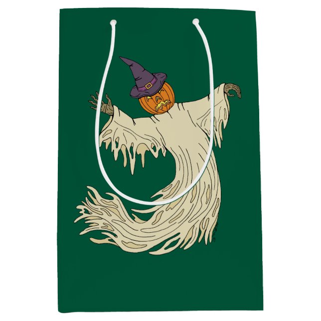 Pumpkin-Headed Ghost Halloween Art Medium Gift Bag (Front)