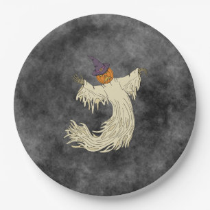 Pumpkin-Headed Ghost Halloween Art Paper Plate