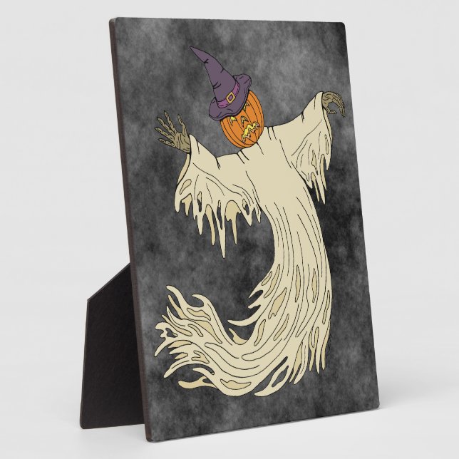 Pumpkin-Headed Ghost Halloween Art Plaque (Side)