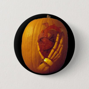 Pumpkin, Heart in Skeleton Hand 6 Cm Round Badge