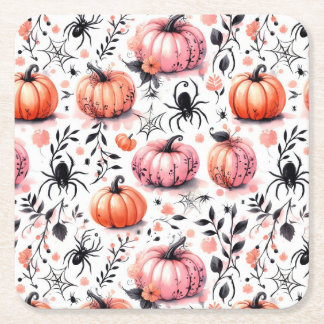 Pumpkin Helloween invitation Square Paper Coaster