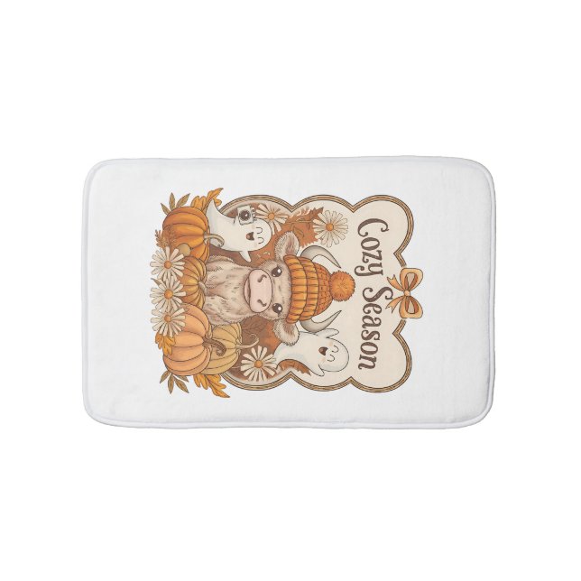 Pumpkin-highland Cow Ghost Halloween Bath Mat (Front)