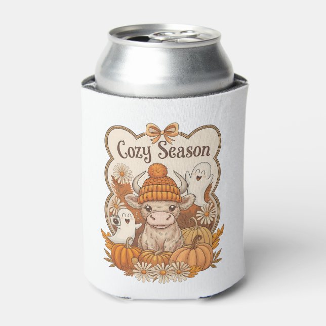 Pumpkin-highland Cow Ghost Halloween Can Cooler (Can Front)