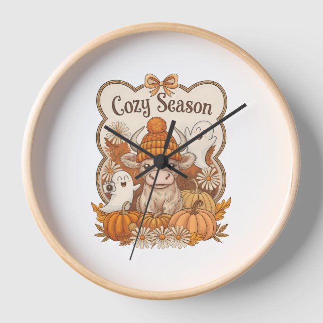 Pumpkin-highland Cow Ghost Halloween Clock (Front)