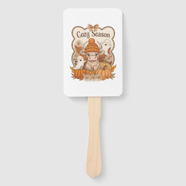 Pumpkin-highland Cow Ghost Halloween Hand Fan (Front)