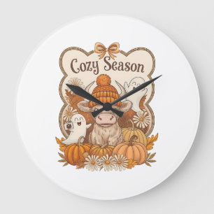 Pumpkin-highland Cow Ghost Halloween Large Clock
